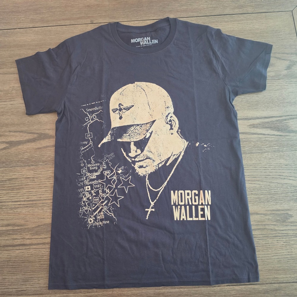 Morgan Wallen Sneedville Map Graphic T-Shirt Unisex Blue Large NWT FACTORY PKG